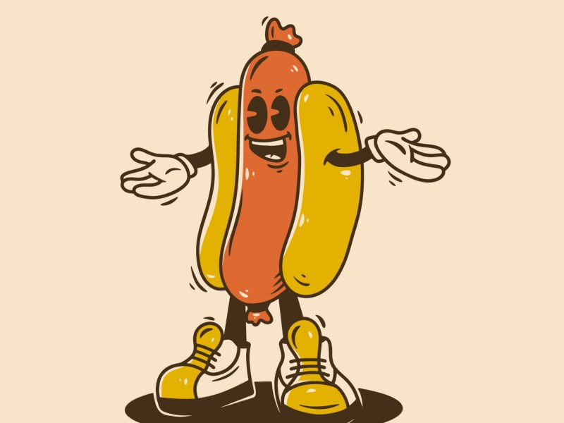 Comic Figur als Hot Dog