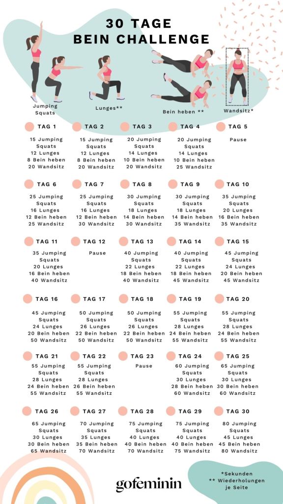 Kostenloser Trainingsplan für die 30 Tage Bein-Challenge als Download