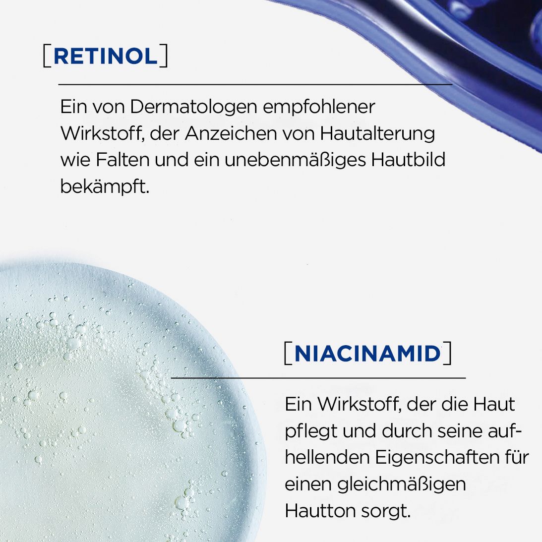 Wirkstoffe Retinol und Niacinamid pflegen und straffen euren Teint.