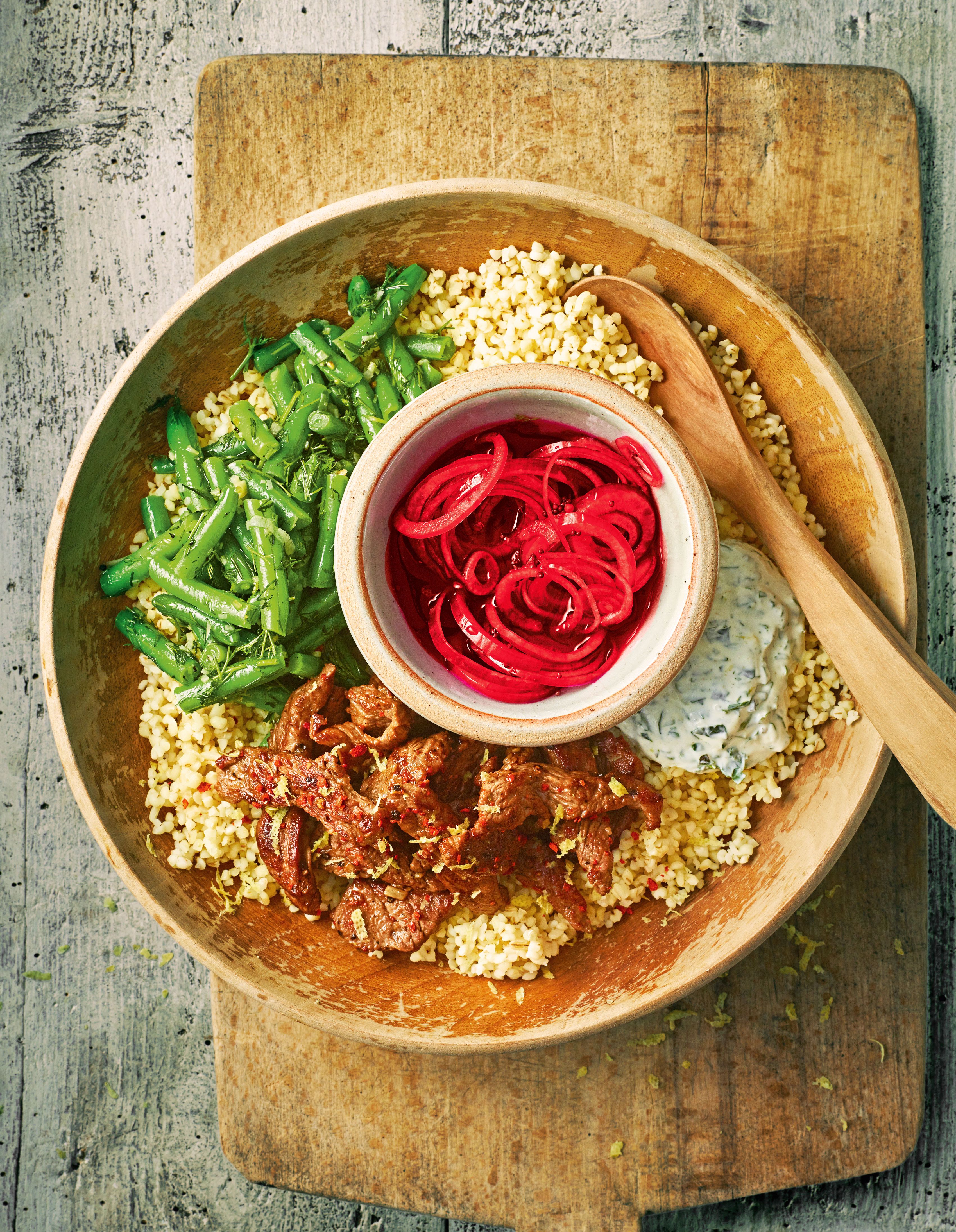 Rezept für eine Winter Bowl mit Lammfleisch und Bohnen