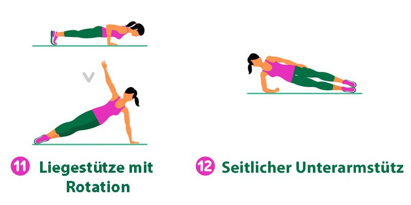 7-Minuten-Workout: Liegestütz mit Rotation & Seitlicher Unterarmstütz 7-Minuten-Workout: Liegestütz mit Rotation & Seitlicher Unterarmstütz