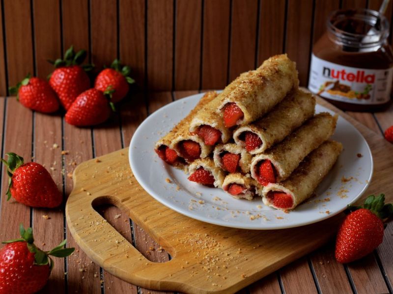 Nutella French Toast Rolls mit Erdbeeren