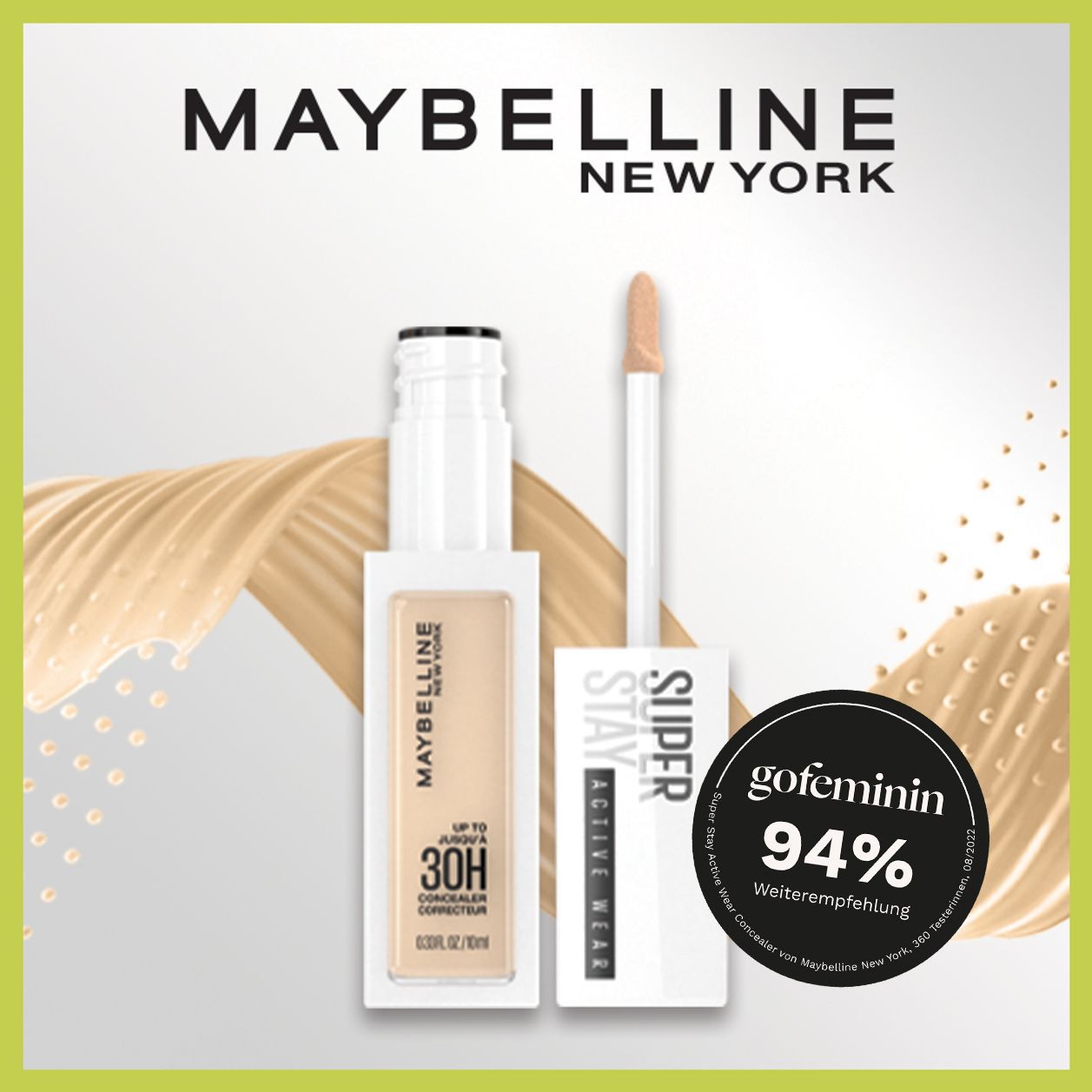 Mit satten 94 % Weiterempfehlung hat der Concealer von Maybelline New York im Test abgeschnitten.