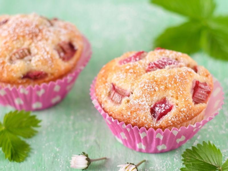 Rhabarber Muffins in rosa Förmchen