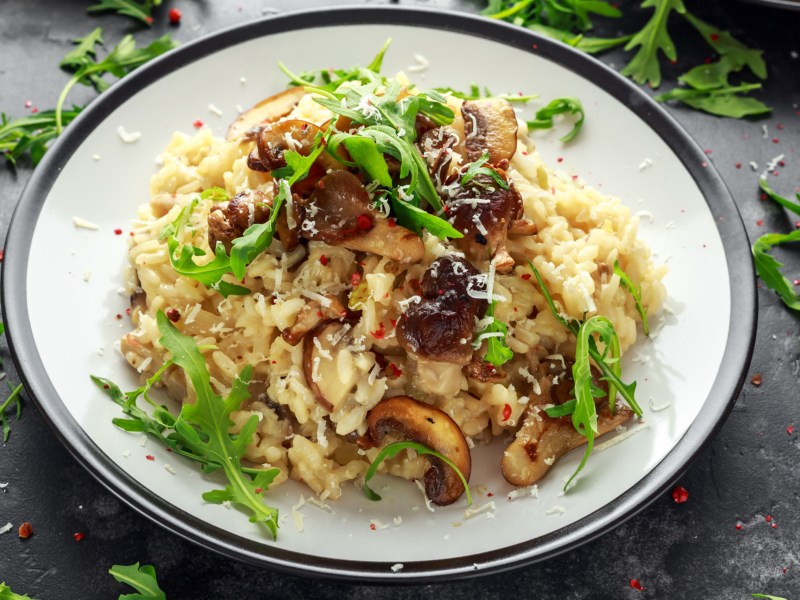 Risotto mit Rucola und Champignons