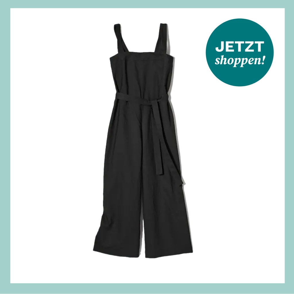 Schwarzer Jumpsuit mit langem Bein und breiten Trägern