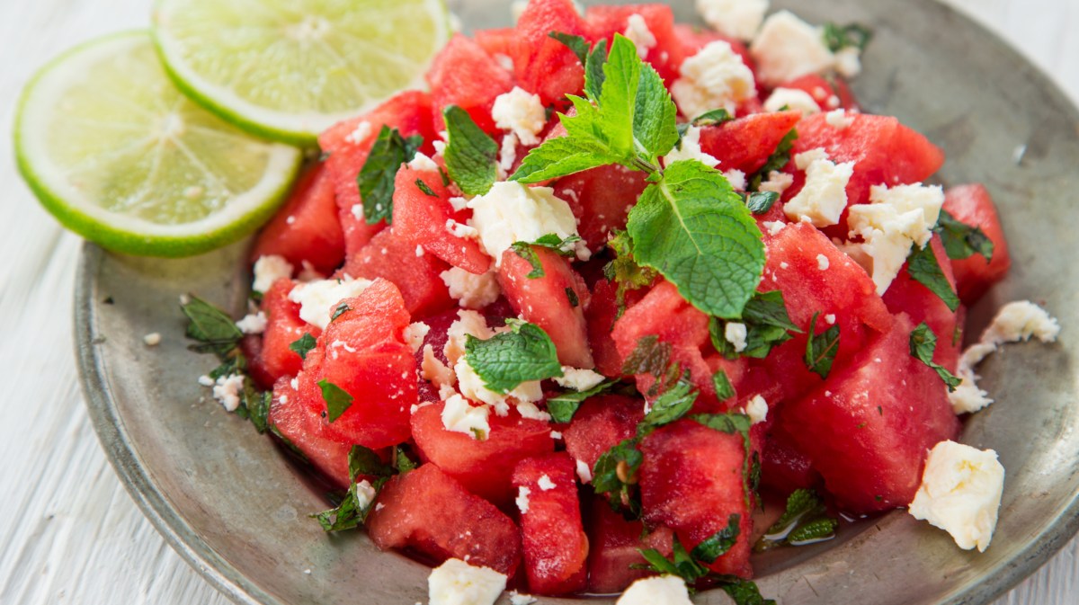 Wassermelonen-Feta-Salat mit Minze.