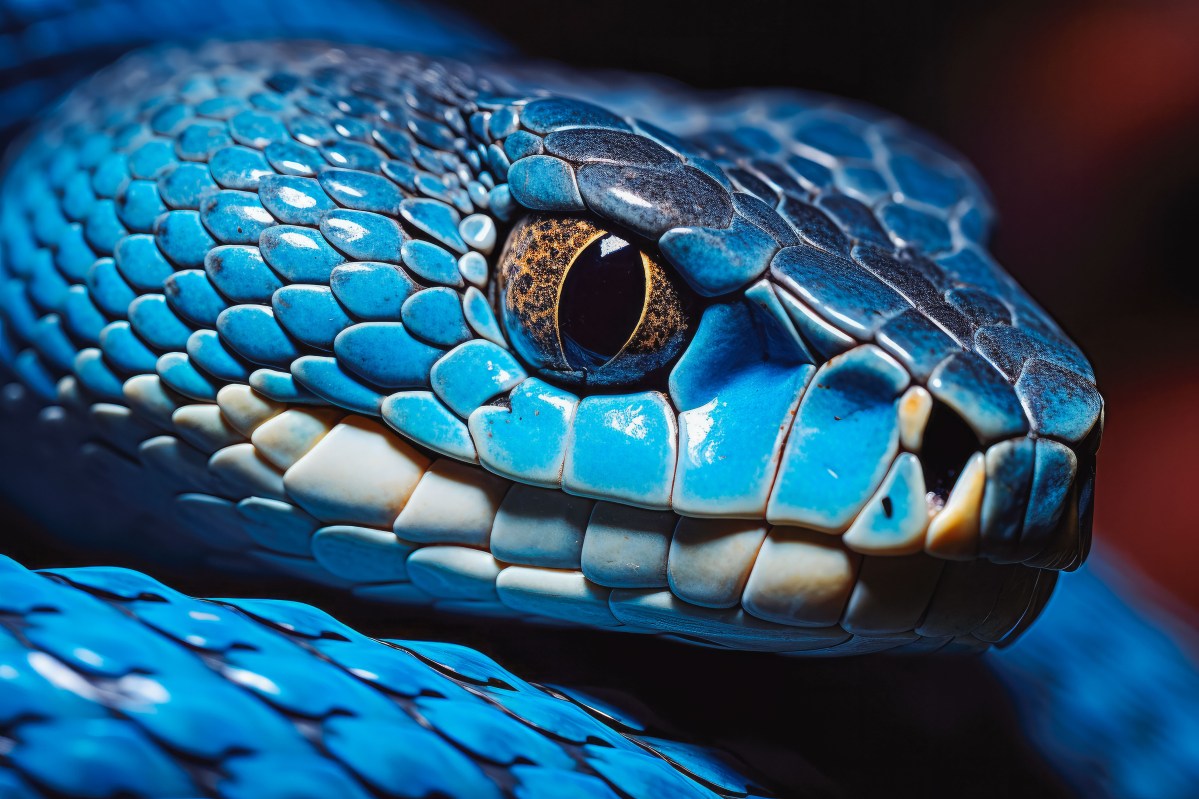 Blaue Schlange in einer Nahaufnahme.