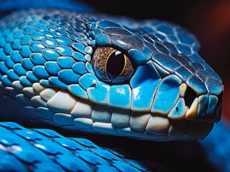 Blaue Schlange in einer Nahaufnahme.