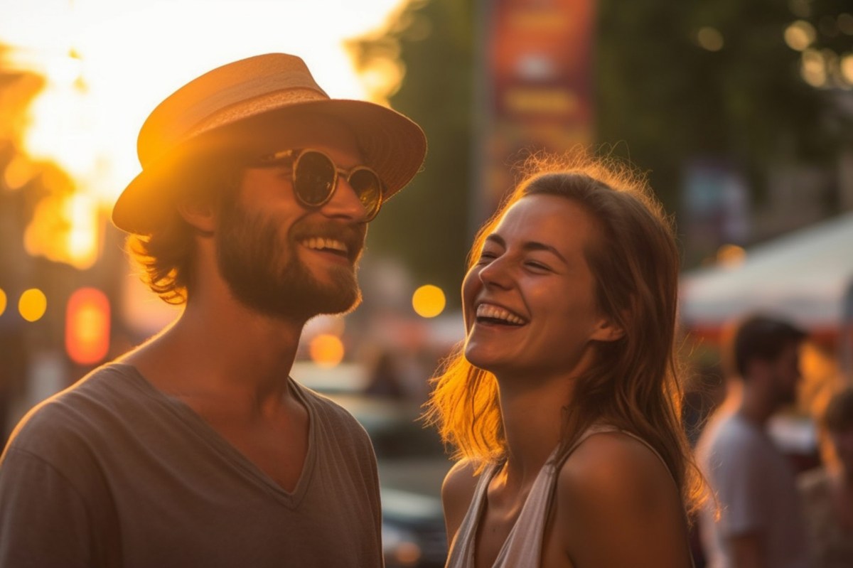 Frau und Mann lachen gemeinsam.