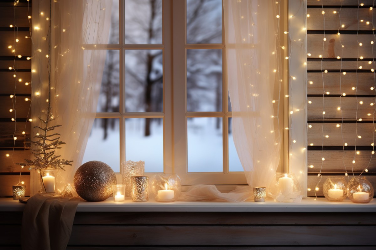 Fensterbrett mit weihnachtlicher Dekoration