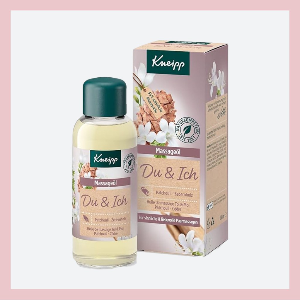 Massageöl von Kneipp mit der Aufschrift "Du und ich".