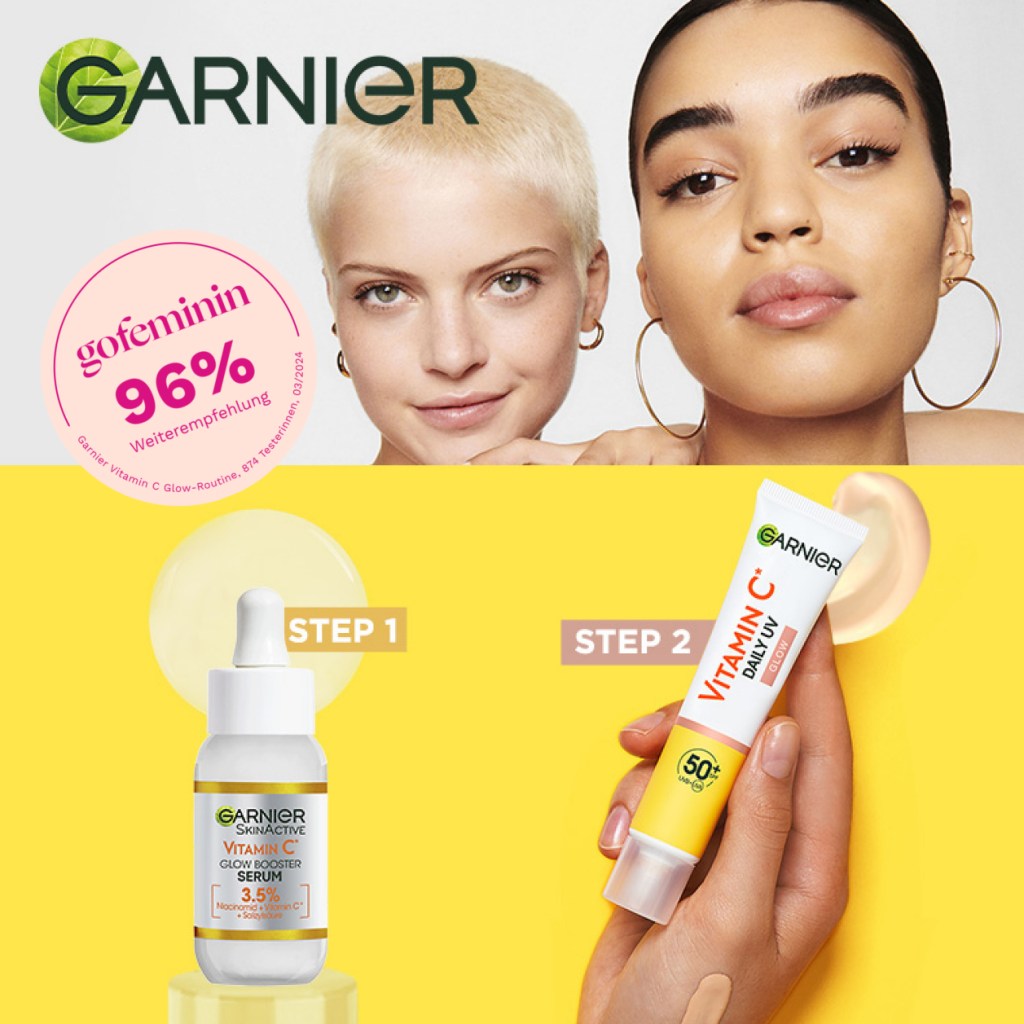 96 % der gofeminin-Testerinnen würden die Garnier Vitamin C Glow Pflege weiterempfehlen 