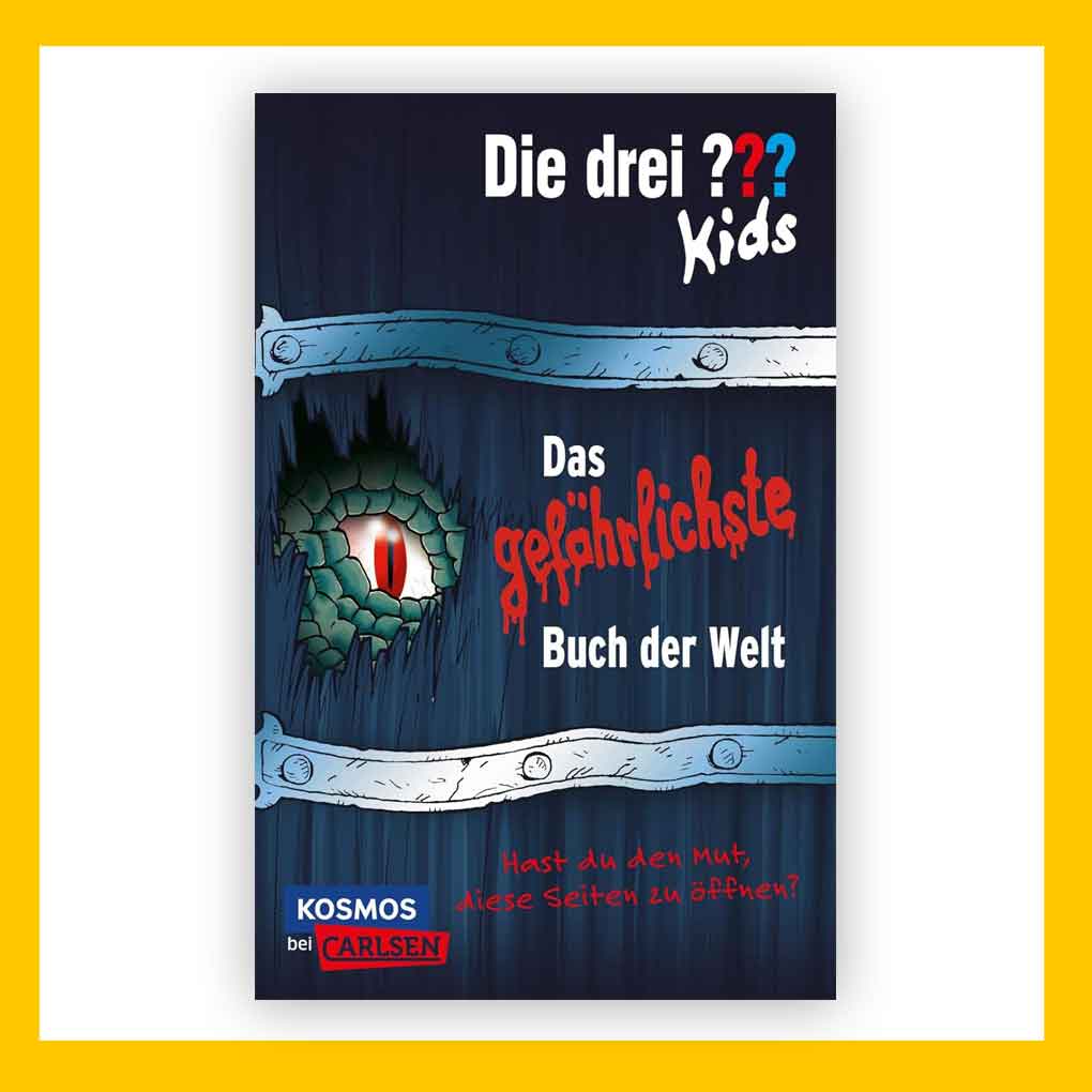 Abbildung des Buchcovers von 'Die drei ??? Kids: Das gefährlichste Buch der Welt'.