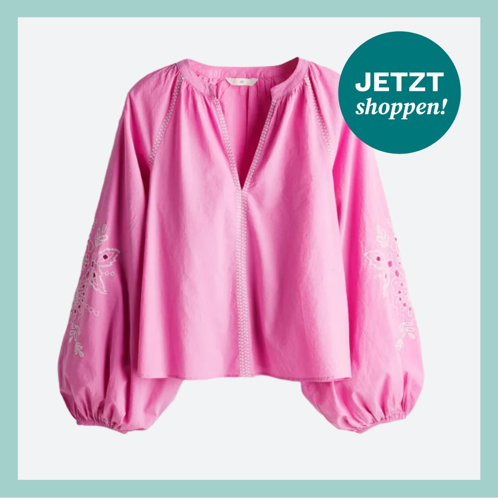 Rosa Bluse mit weiten Ärmeln und V-Ausschnitt aus der Sommer-Kollektion von H&M