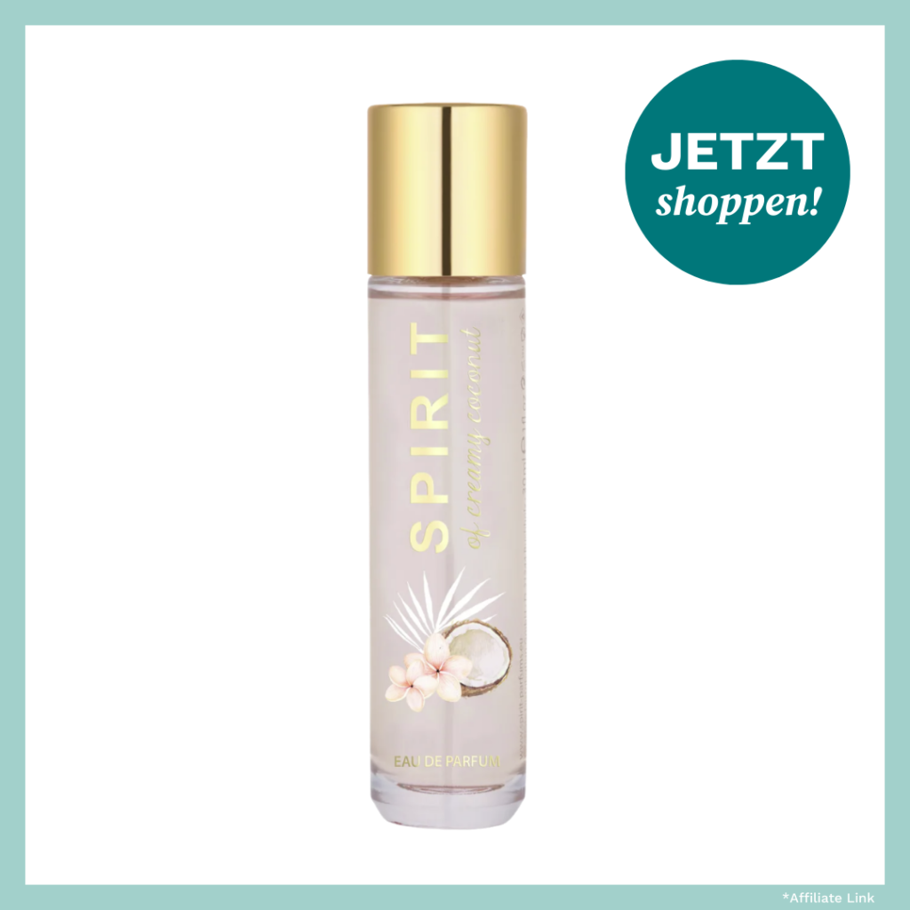 Flakon mit Blüten und Kokosnuss