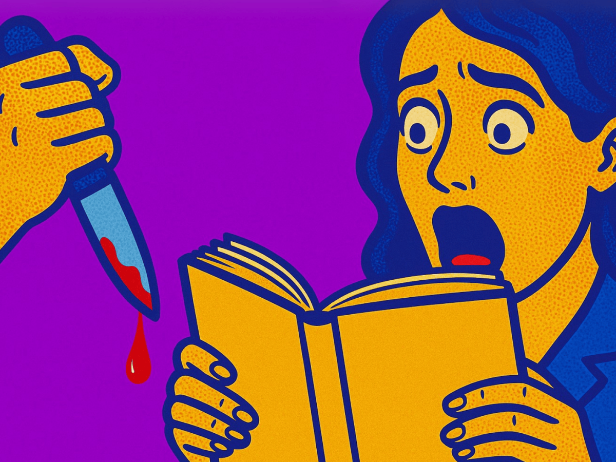 Illustriertes Bild einer Frau, die ein Buch liest.