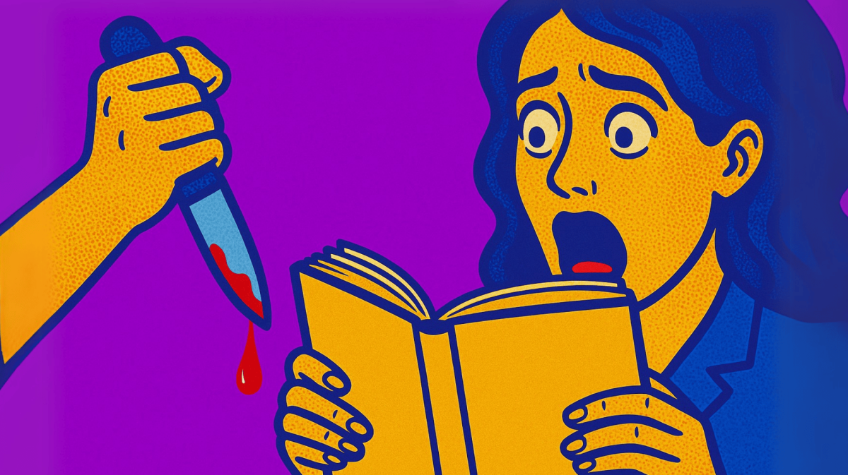 Illustriertes Bild einer Frau, die ein Buch liest.