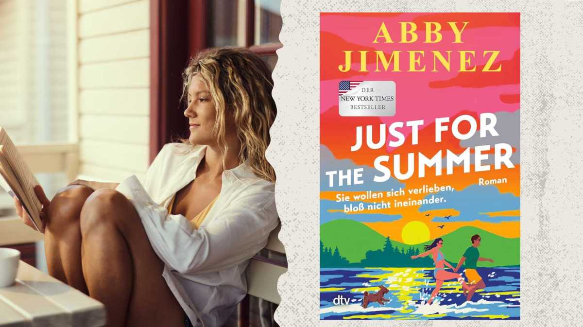 Frau liest Buch im Sommer, Produktbild von "Just For The Summer" von Abby Jimenez
