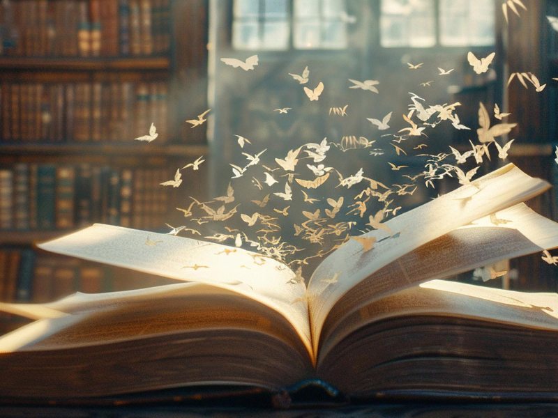 Geöffnetes, magisches Buch mit Schmetterlingen