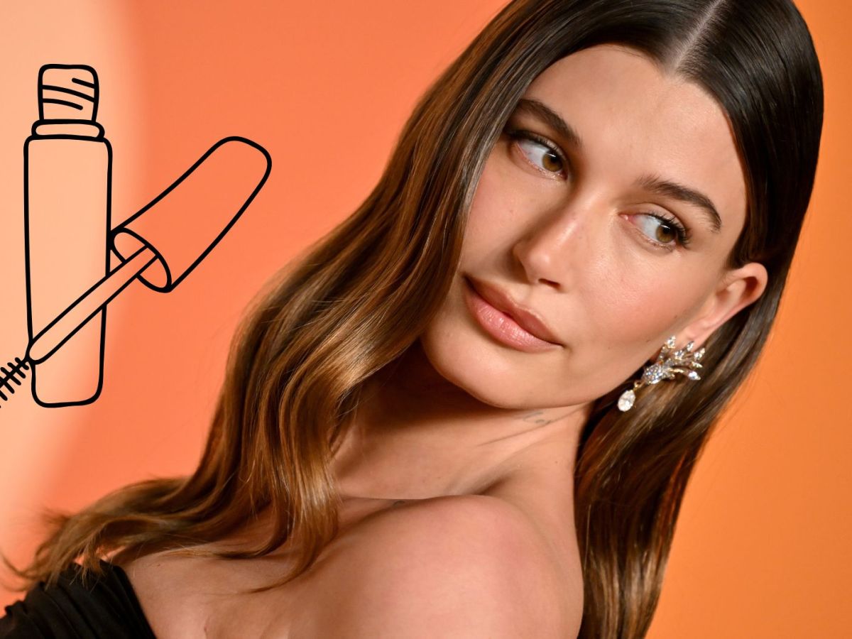 Collage von Hailey Bieber und Mascara