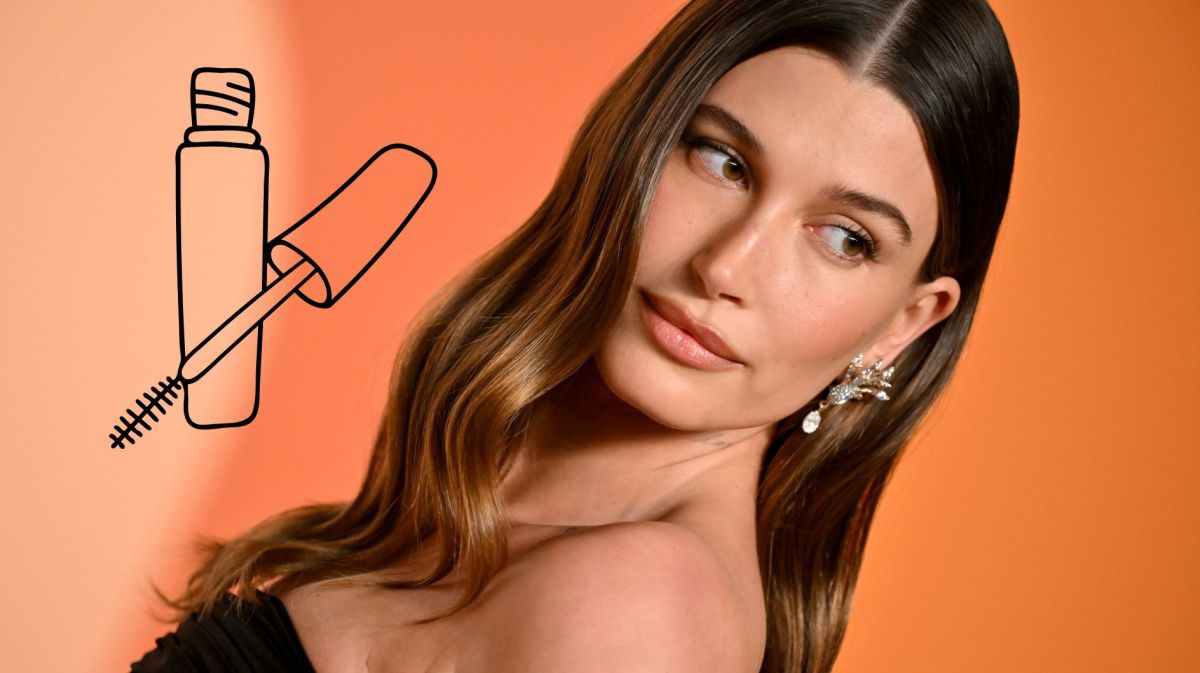 Collage von Hailey Bieber und Mascara