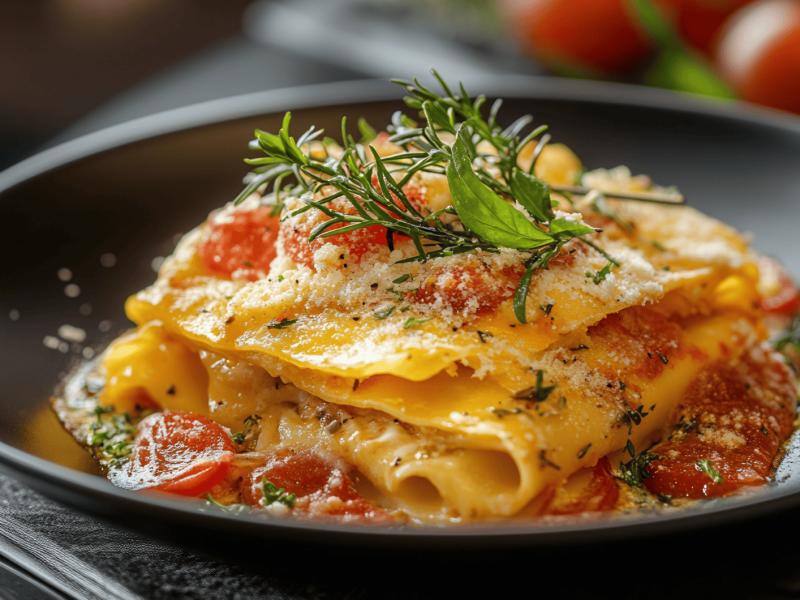Sommer-Lasagne, die nicht überbacken wurde.