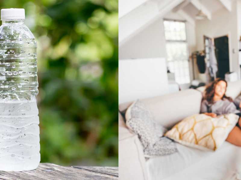 Gekühlte Flasche in einer heißen Wohnung, Hitzewelle Sommer
