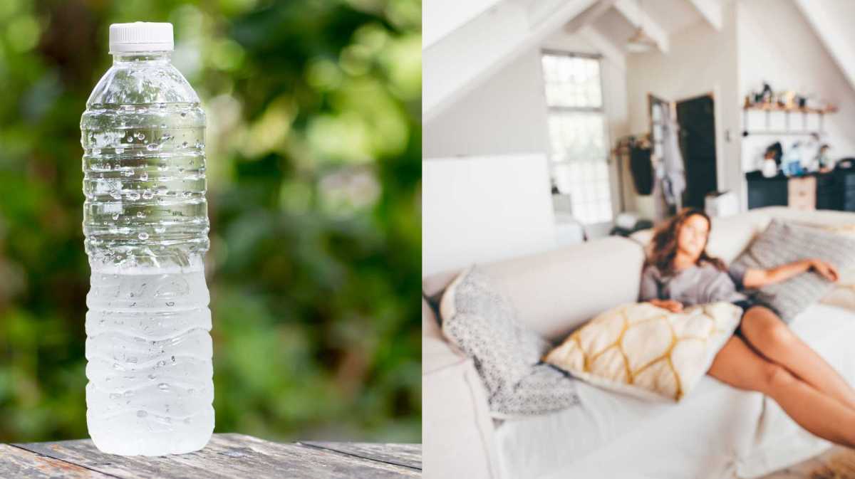Gekühlte Flasche in einer heißen Wohnung, Hitzewelle Sommer