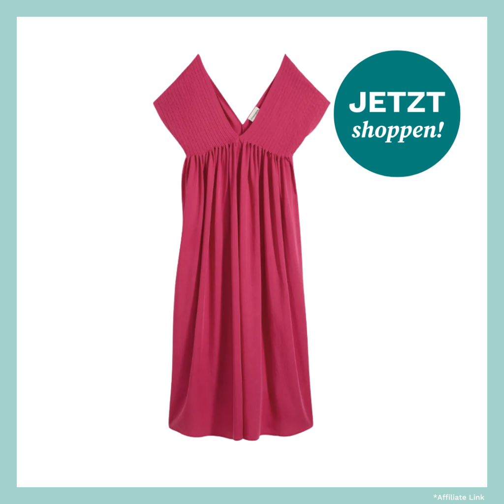 Pinkes Kleid mit V-Ausschnitt in lockerem Fall.