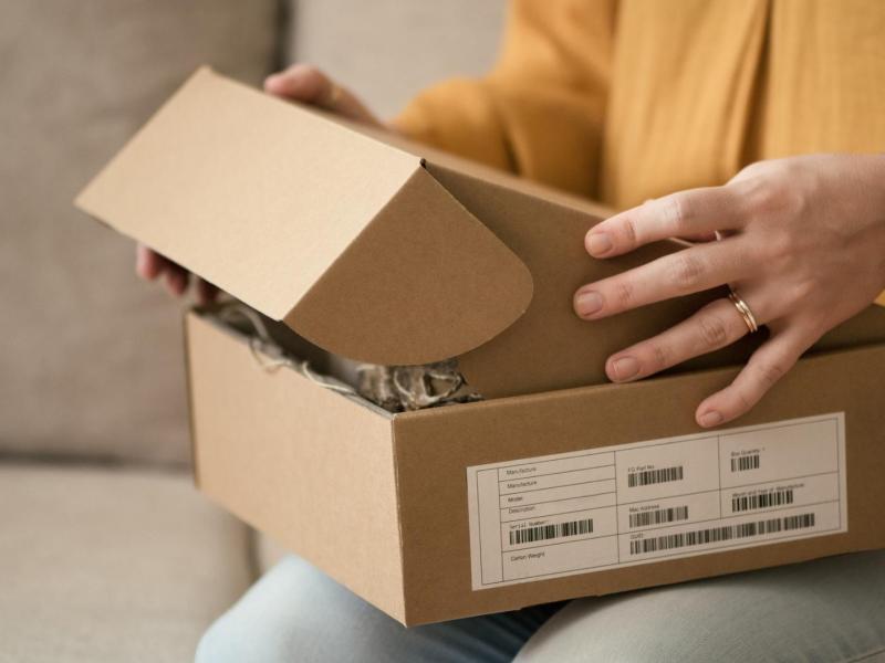 Frau packt ein Paket.