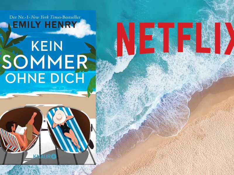 Kein Sommer ohne dich Buch von Emily Henry, Meer im Hintergrund und Netflix-Logo