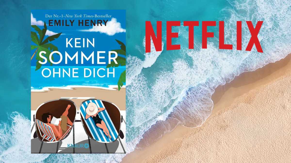 Kein Sommer ohne dich Buch von Emily Henry, Meer im Hintergrund und Netflix-Logo