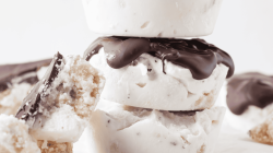 Frozen Joghurt Bites mit Schokolade überzogen.